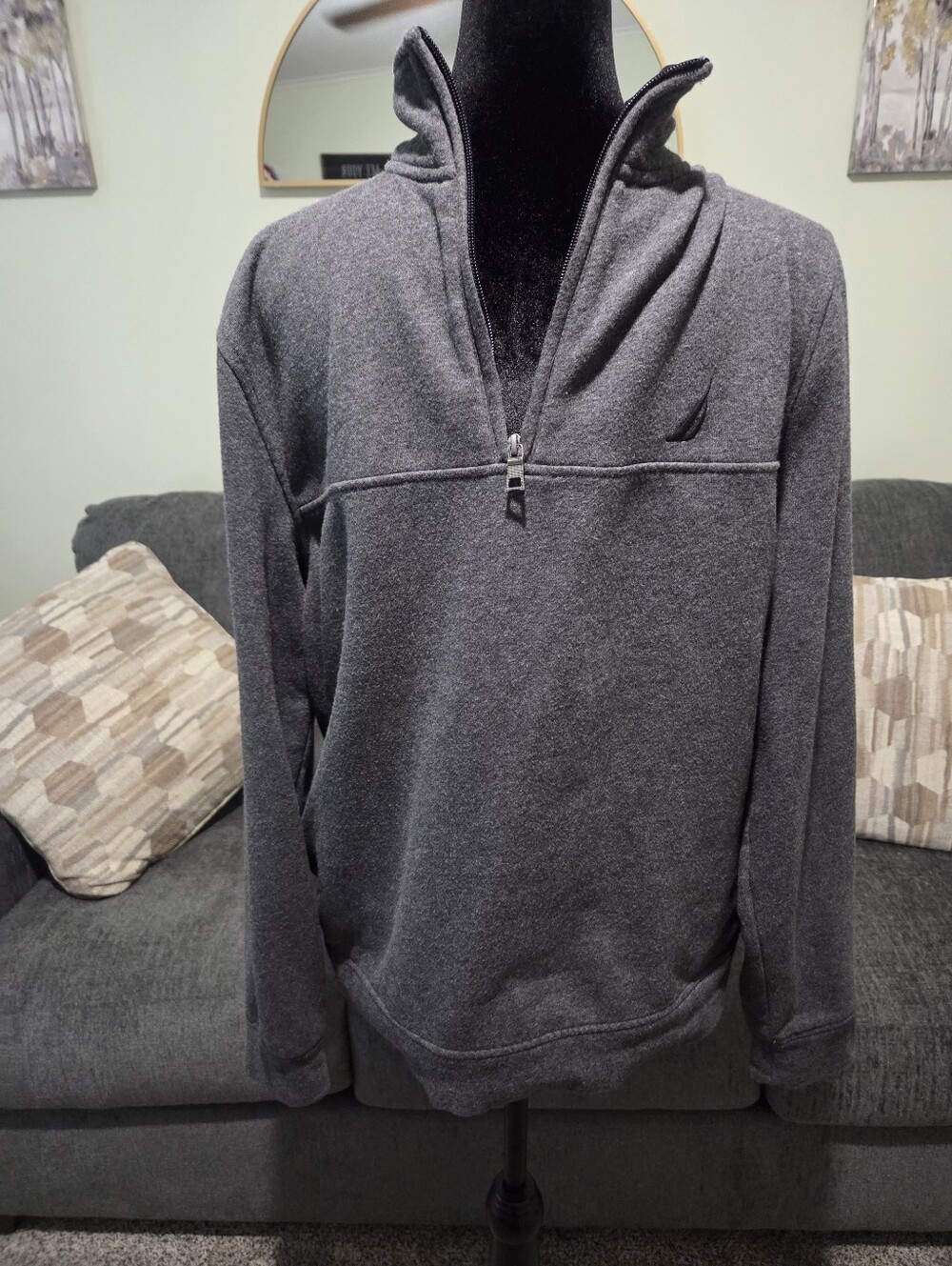 Nautica Men's Charcoal Gray Quarter-Zip Fleece Pullover